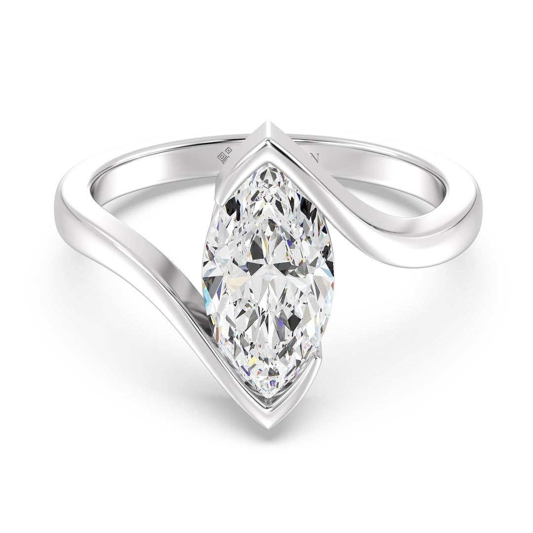 2 Carat Marquise Cut Bypass Shank Ring in 18K White Gold