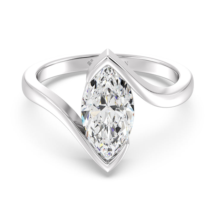 2 Carat Marquise Cut Bypass Shank Ring in 18K White Gold