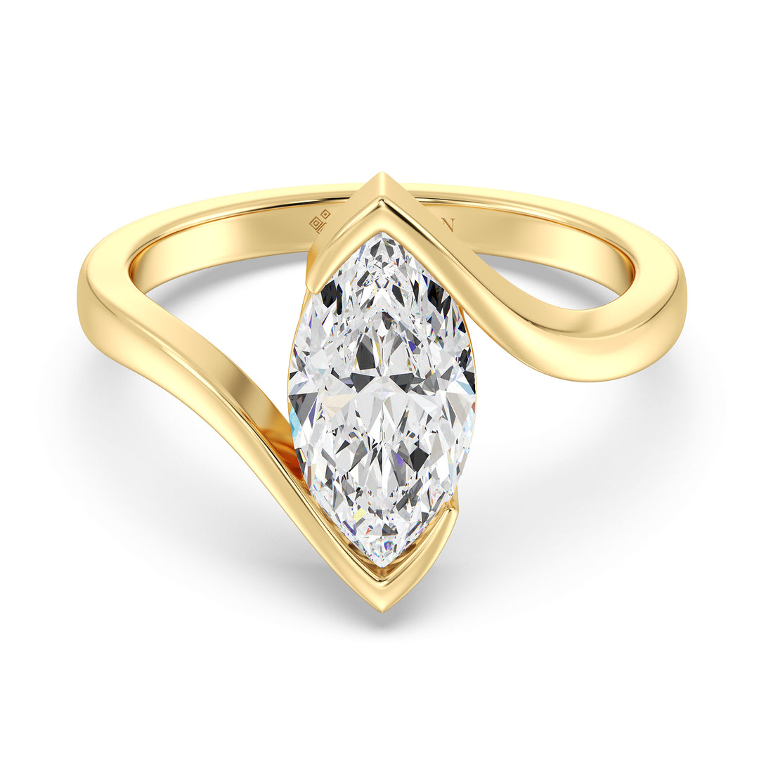 2 Carat Marquise Cut Bypass Shank Ring in 18K Yellow Gold