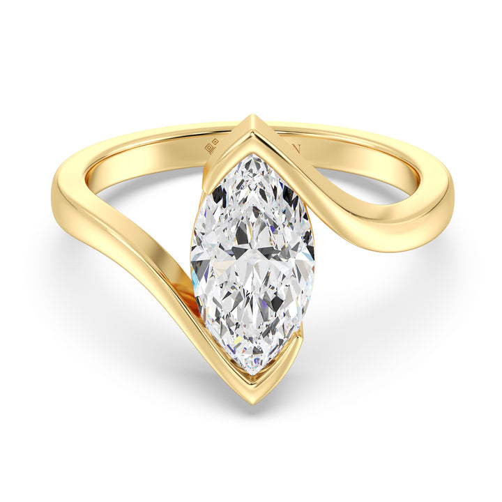 2 Carat Marquise Cut Bypass Shank Ring in 18K Yellow Gold