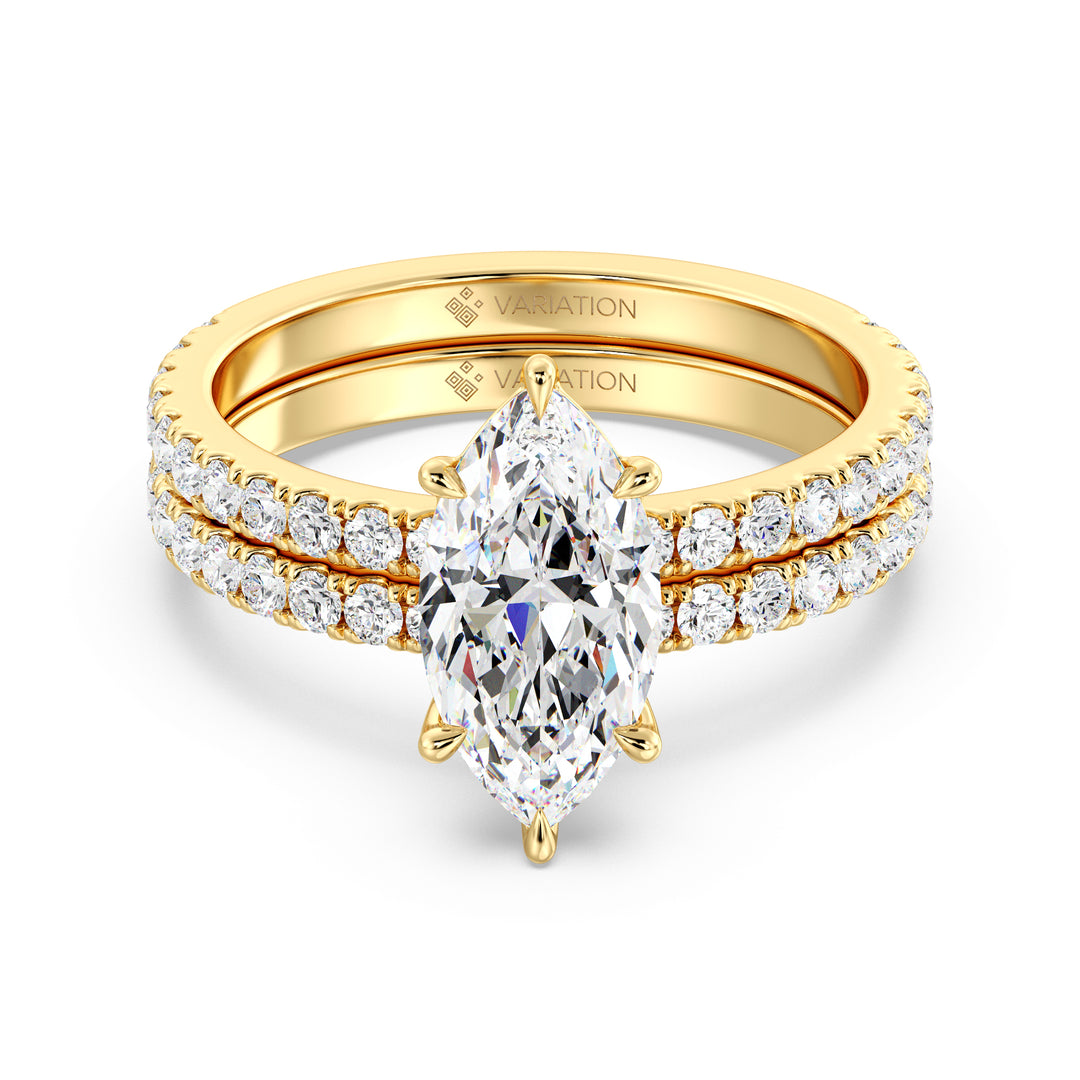 2 Carat Marquise Cut Diamond Engagement Ring and Wedding Band Set in Yellow Gold
