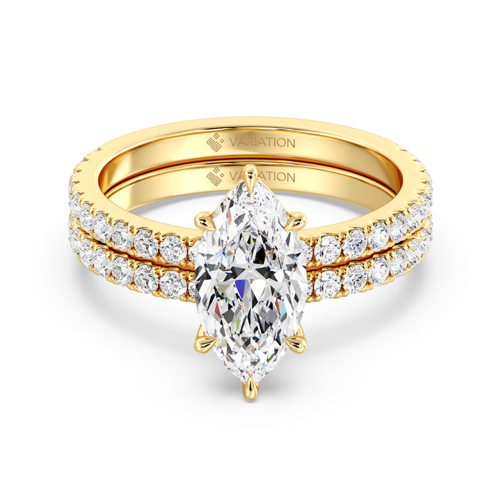 2 Carat Marquise Cut Diamond Engagement Ring and Wedding Band Set in Yellow Gold