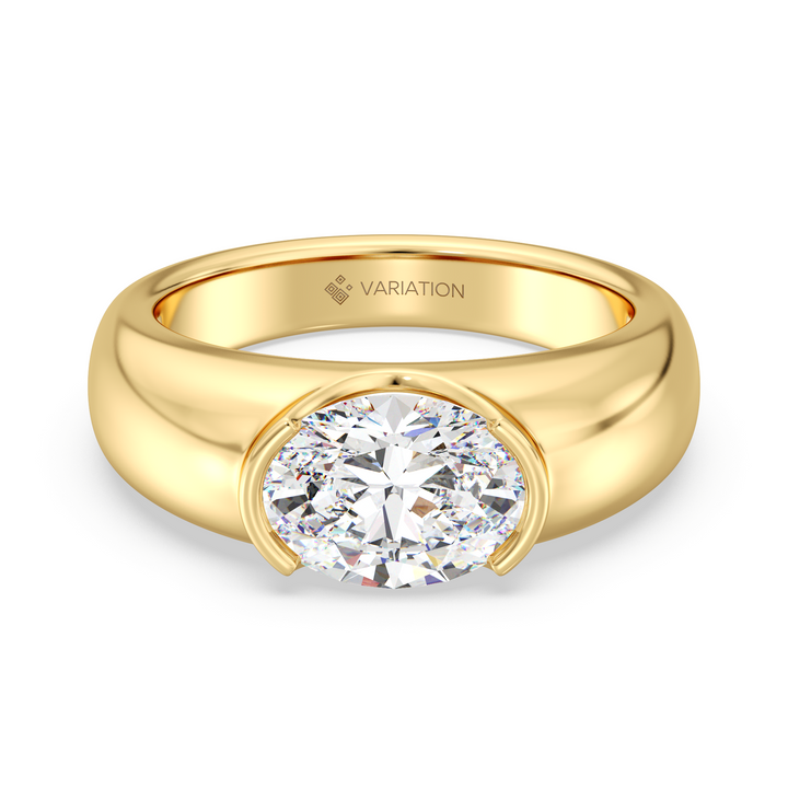 2 Carat Oval Cut Diamond Bezel Engagement Ring in Yellow Gold