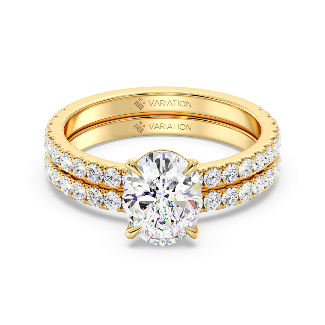 2 Carat Oval Cut Diamond Engagement Ring and Wedding Band Set in Yellow Gold