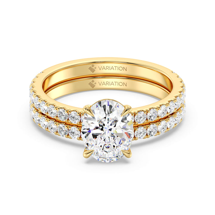 2 Carat Oval Cut Diamond Engagement Ring and Wedding Band Set in Yellow Gold