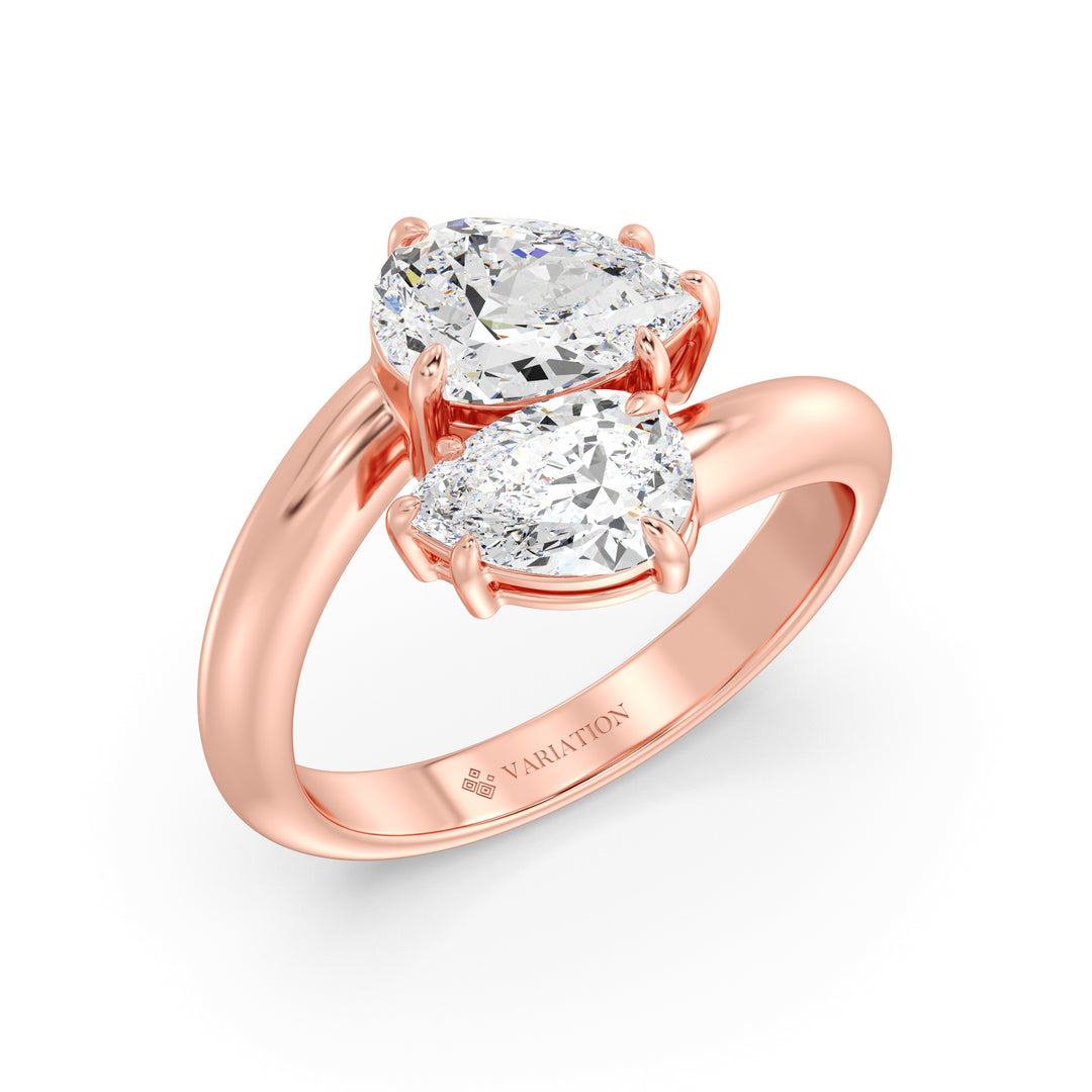 2 Carat Pear Cut Lab Grown Diamond Toi et Moi Engagement Ring