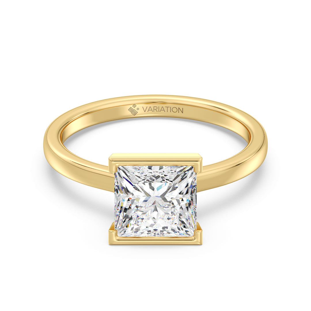 2 Carat Princess Cut Diamond Bezel Engagement Ring in Yellow Gold