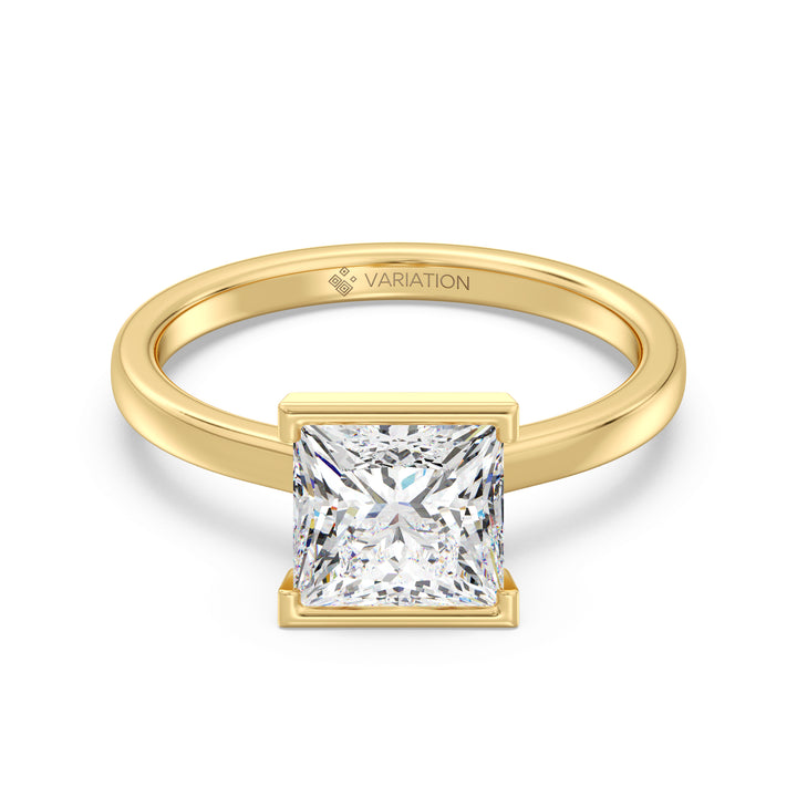 2 Carat Princess Cut Diamond Bezel Engagement Ring in Yellow Gold