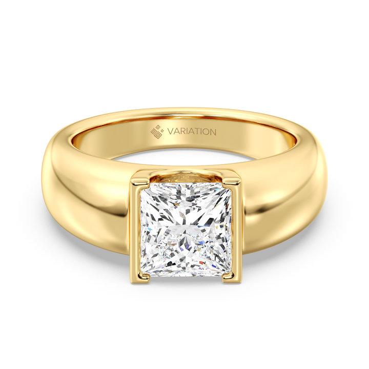 2 Carat Princess Cut Diamond Bezel Engagement Ring in Yellow Gold