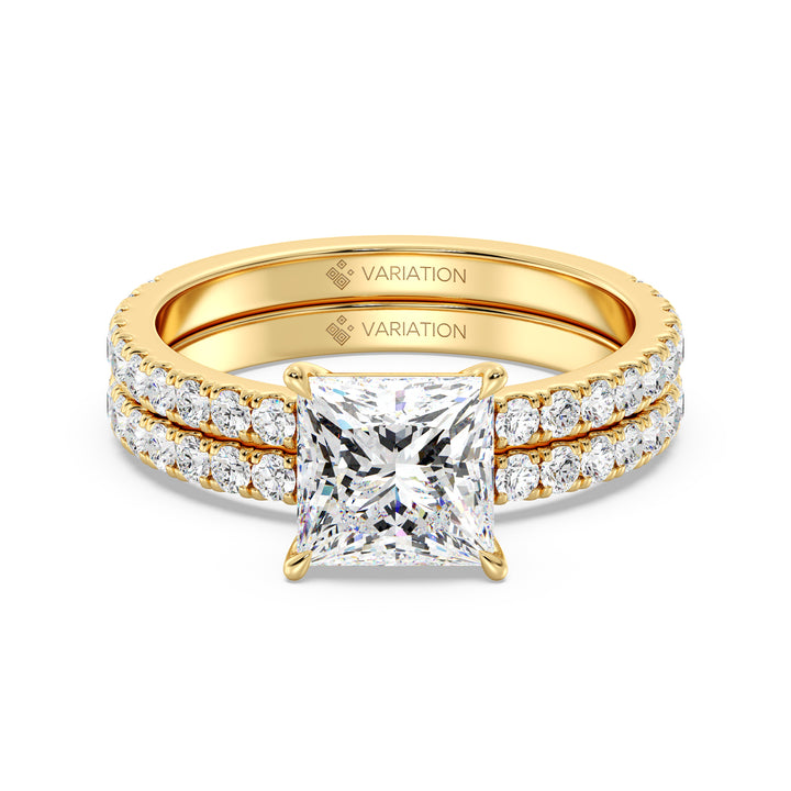 2 Carat Princess Cut Diamond Engagement Ring and Wedding Band Set in Yellow Gold