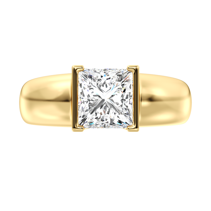 2 Carat Princess Diamond Bezel Set Ring in 18K Yellow Gold