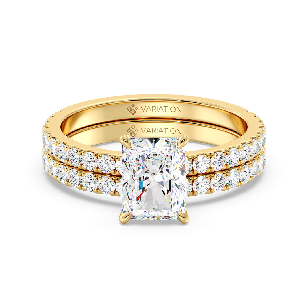 2 Carat Radiant Cut Diamond Engagement Ring and Wedding Band Set in Yellow Gold