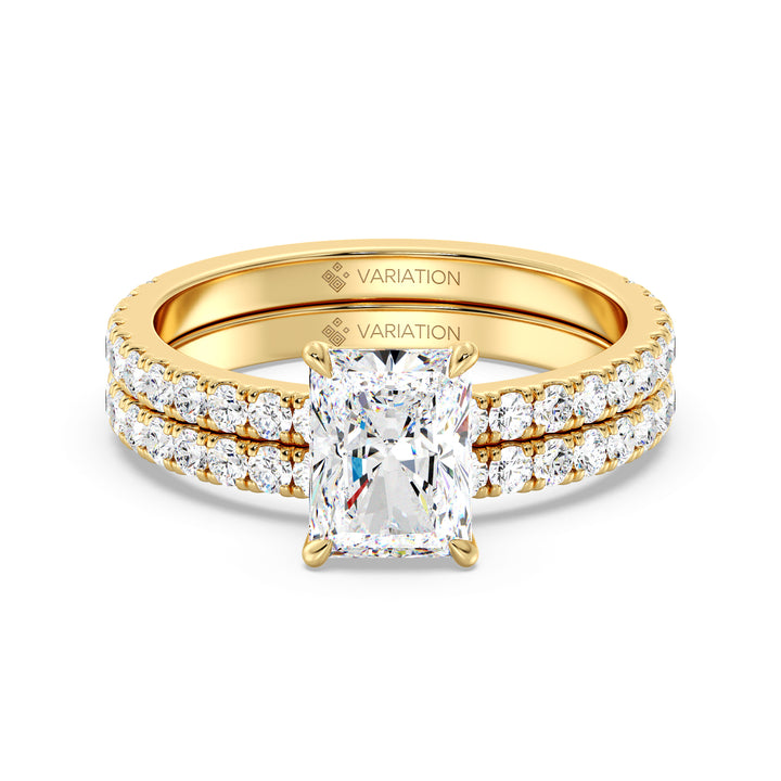 2 Carat Radiant Cut Diamond Engagement Ring and Wedding Band Set in Yellow Gold