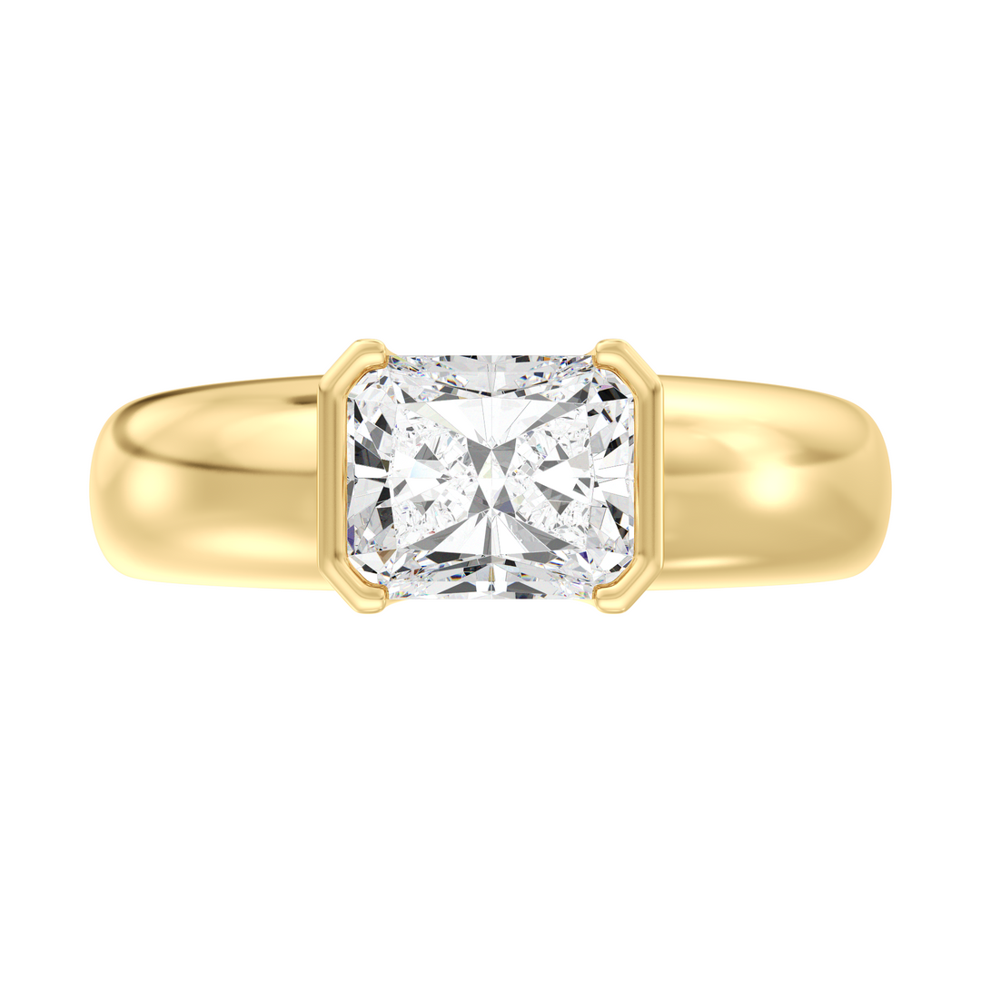 2 Carat Radiant Diamond Bezel Set Ring in 18K Yellow Gold