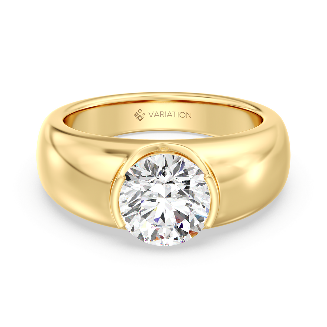 2 Carat Round Brilliant Diamond Bezel Engagement Ring in Yellow Gold