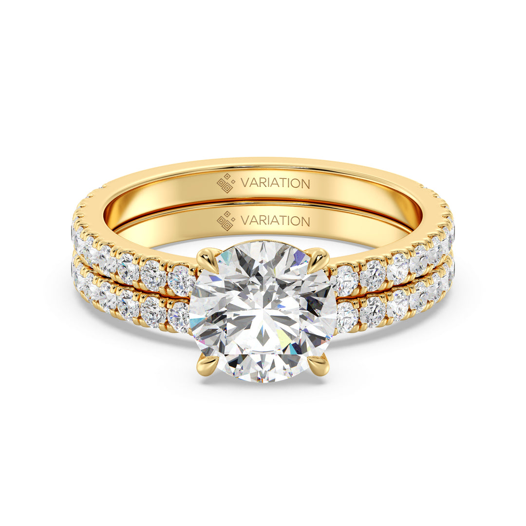 2 Carat Round Brilliant Diamond Engagement Ring and Wedding Band Set in Yellow Gold