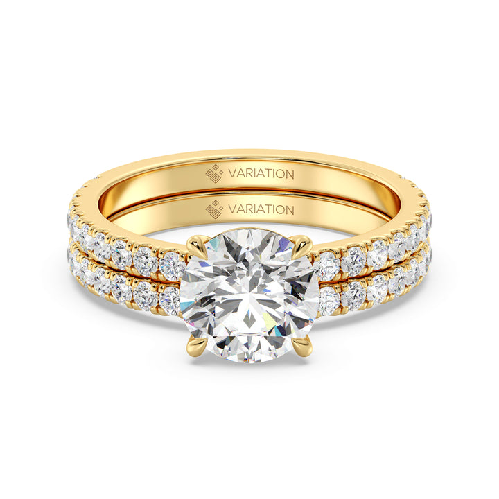 2 Carat Round Brilliant Diamond Engagement Ring and Wedding Band Set in Yellow Gold