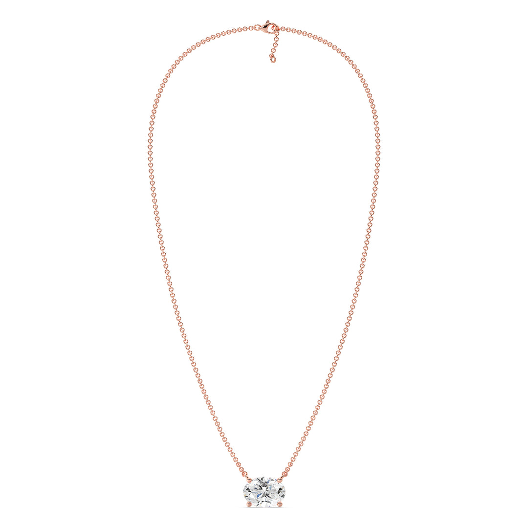 2.00 Carat Oval Lab-Grown Diamond Solitaire Necklace in 18K Rose Gold with IGI Certified E/VS Diamond in Prong Setting