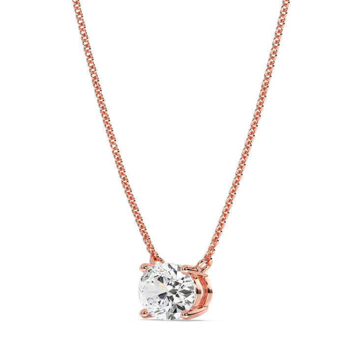 2.00 Carat Oval Lab-Grown Diamond Solitaire Necklace in 18K Rose Gold with IGI Certified E/VS Diamond in Prong Setting