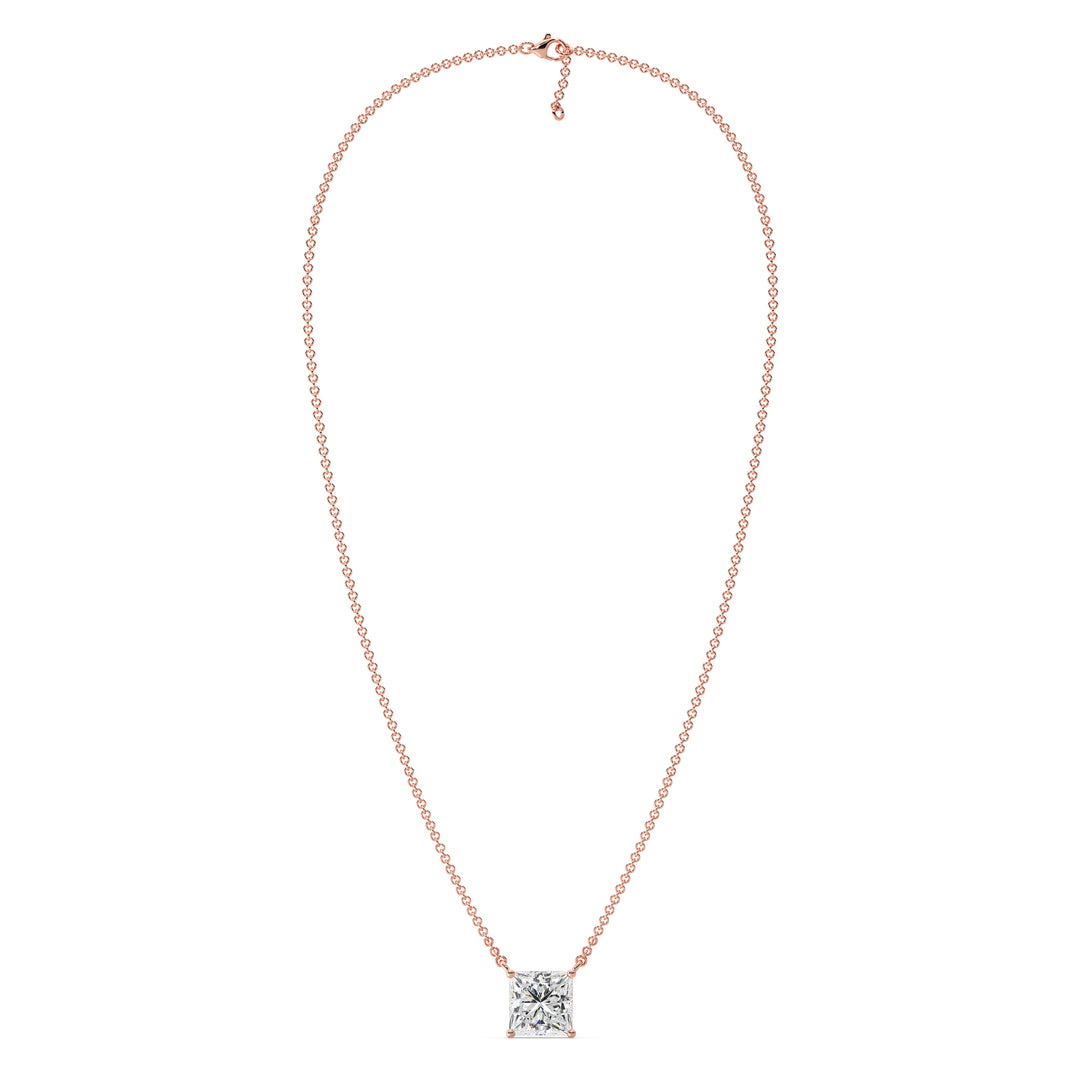 2.00 Carat Princess Cut Solitaire Lab-Grown Diamond Pendant Necklace in 18K Rose Gold with IGI Certified E/VS Diamond