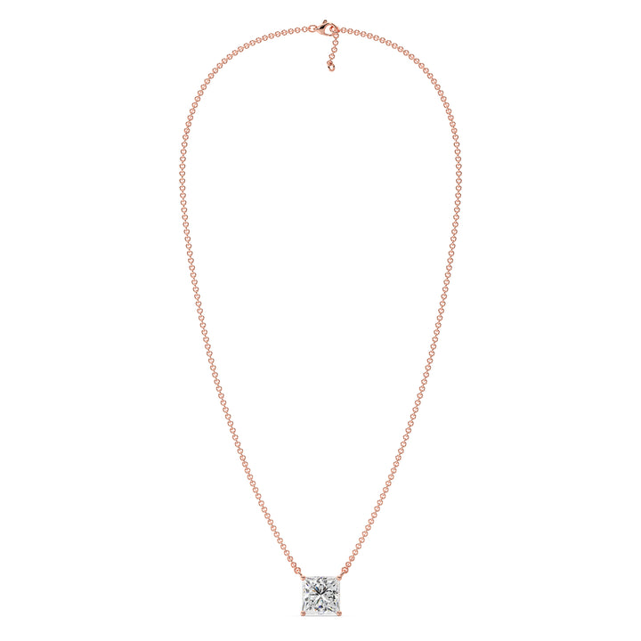 2.00 Carat Princess Cut Solitaire Lab-Grown Diamond Pendant Necklace in 18K Rose Gold with IGI Certified E/VS Diamond