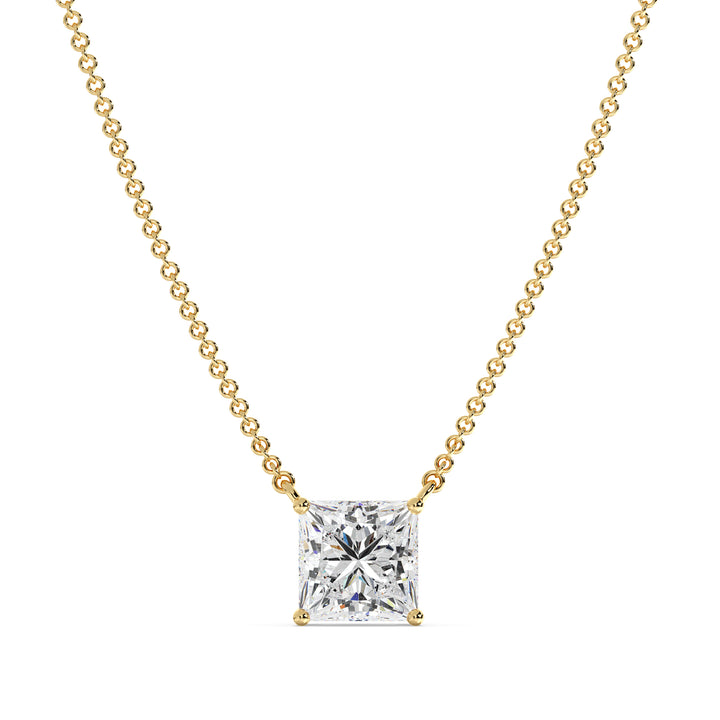 2.00 Carat Princess Cut Solitaire Lab-Grown Diamond Pendant Necklace in 18K Yellow Gold with IGI Certified E/VS Diamond