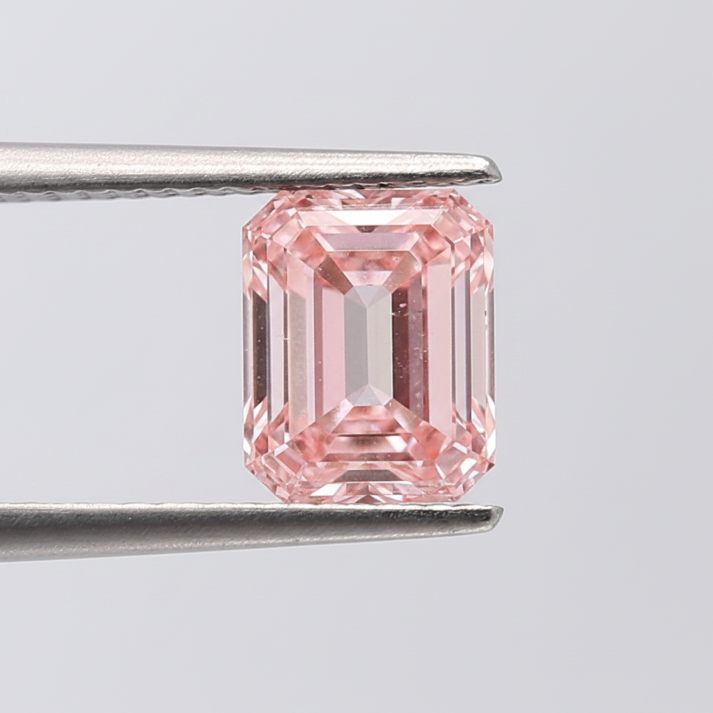 2.00 Carat Emerald Cut Lab Grown Diamond, SI1/Fancy Vivid Pink