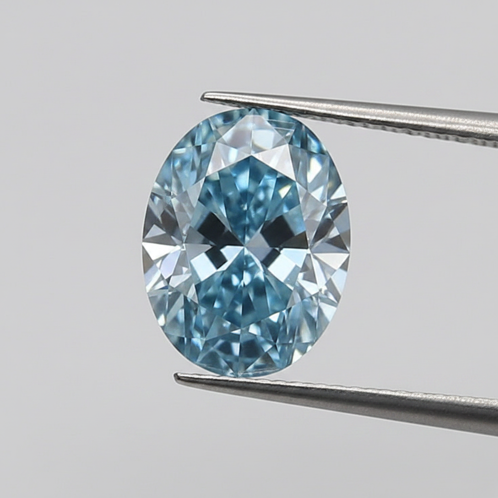 2.00 Carat Oval Cut Lab Grown Diamond, VS1/Fancy Vivid Blue