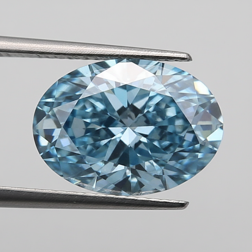 2.01 Carat Oval Cut Lab Grown Diamond, VS2/FANCY VIVID BLUE