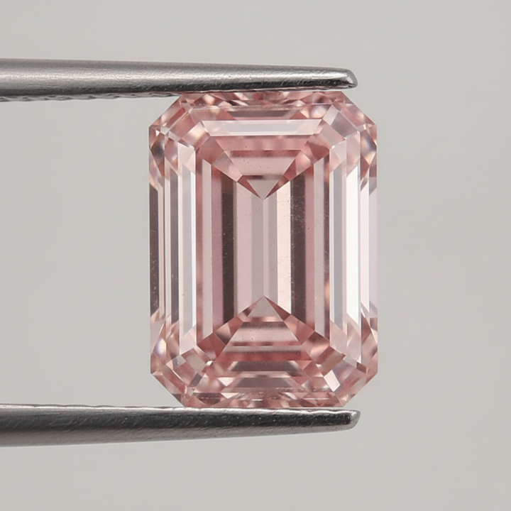 2.02 Carat Emerald Cut Lab Grown Diamond, VS2/Fancy Intense Pink