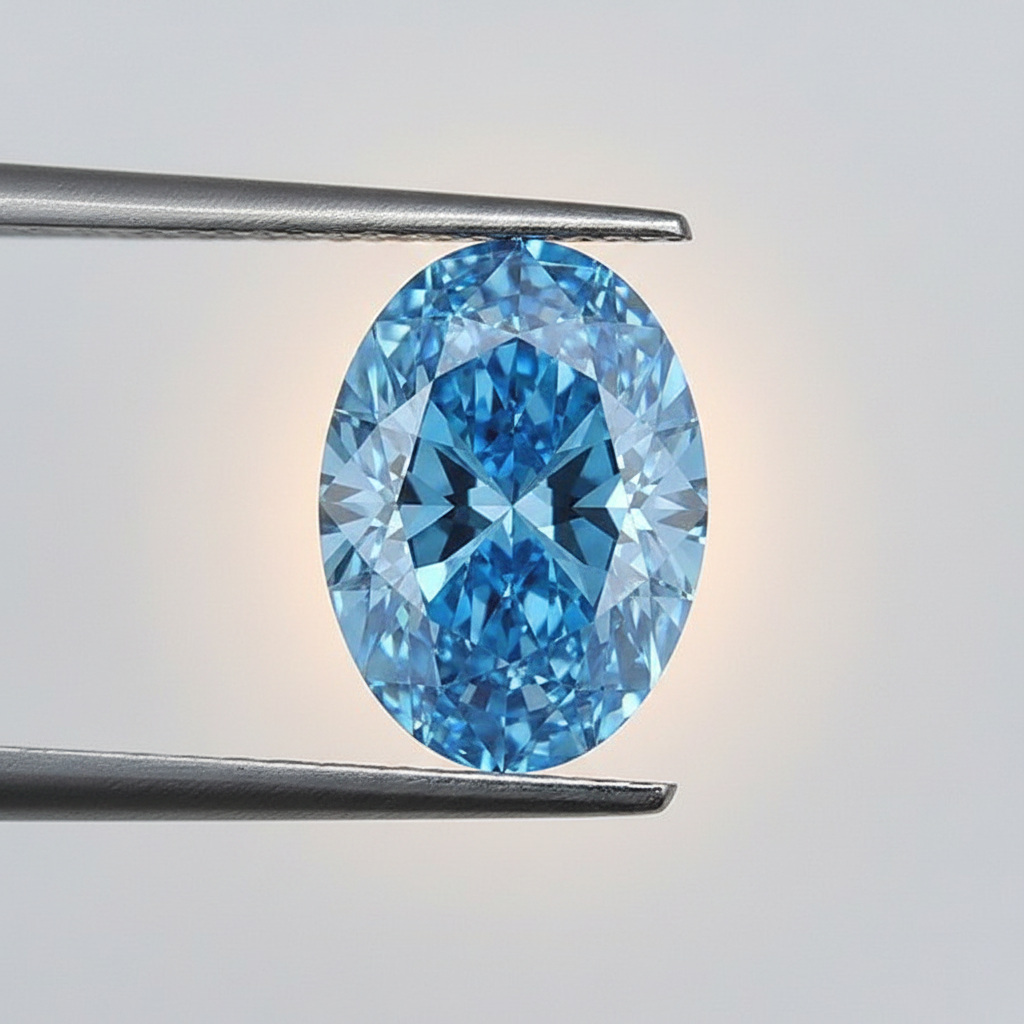 2,02 karaat ovale lab-grown diamant, VS2/fancy levendig blauw