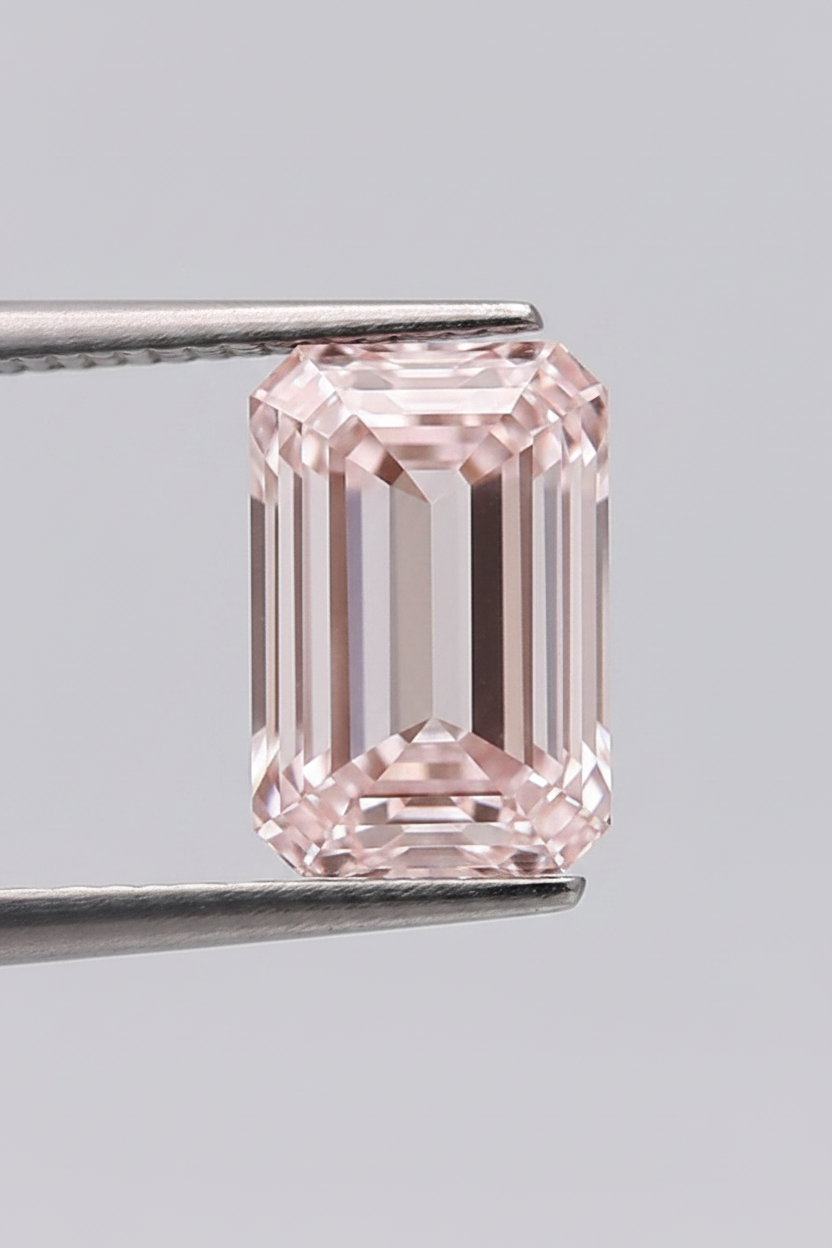 2.03 Carat Emerald Cut Lab Grown Diamond, VS1/Fancy Intense Pink