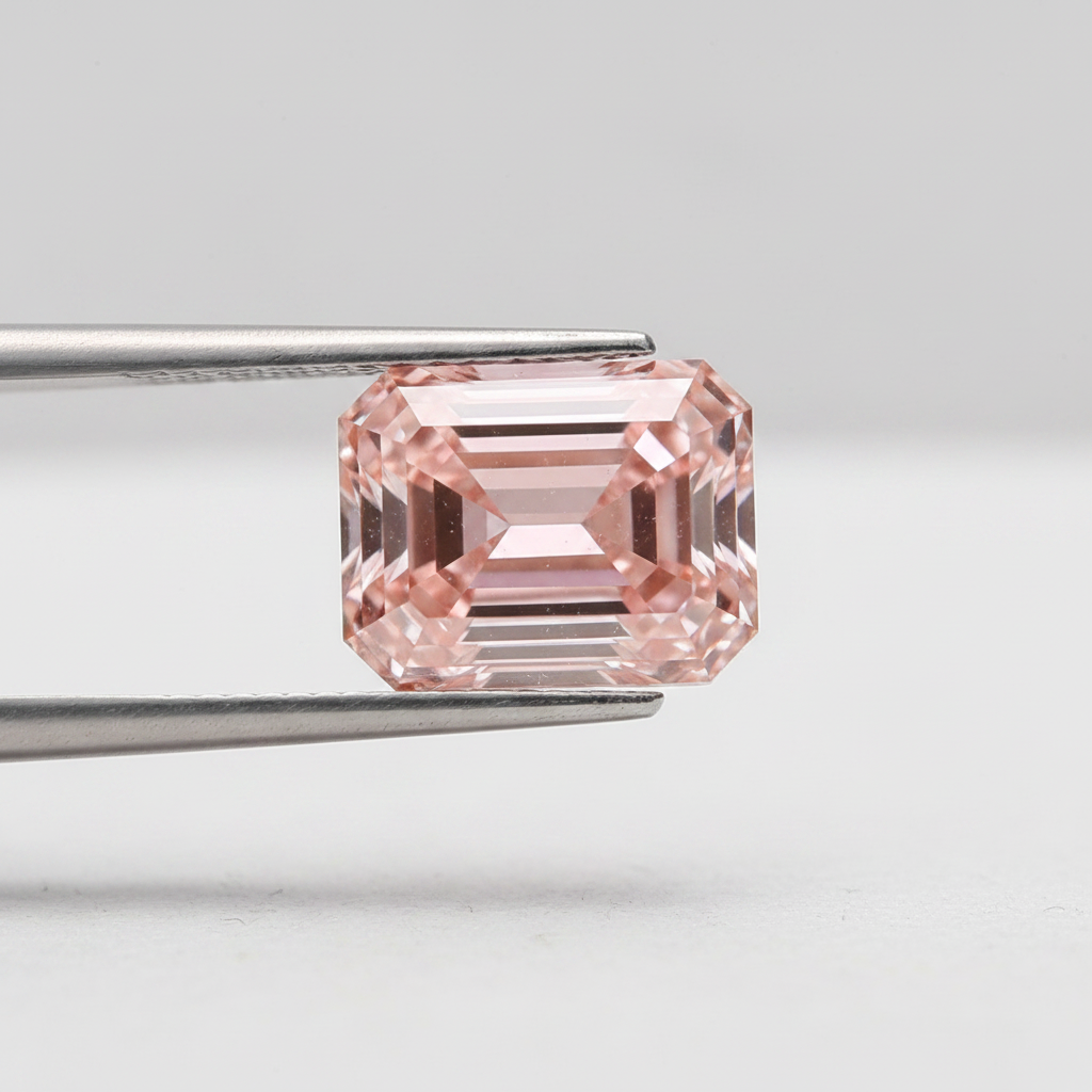 2.03 Carat Emerald Cut Lab Grown Diamond, VS1/Fancy Intense Pink