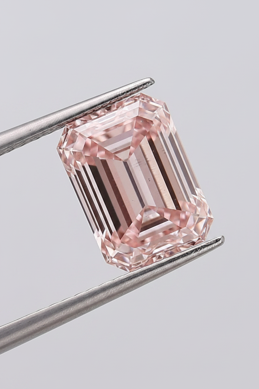2.03 Carat Emerald Cut Lab Grown Diamond, VS2/Fancy Intense Pink