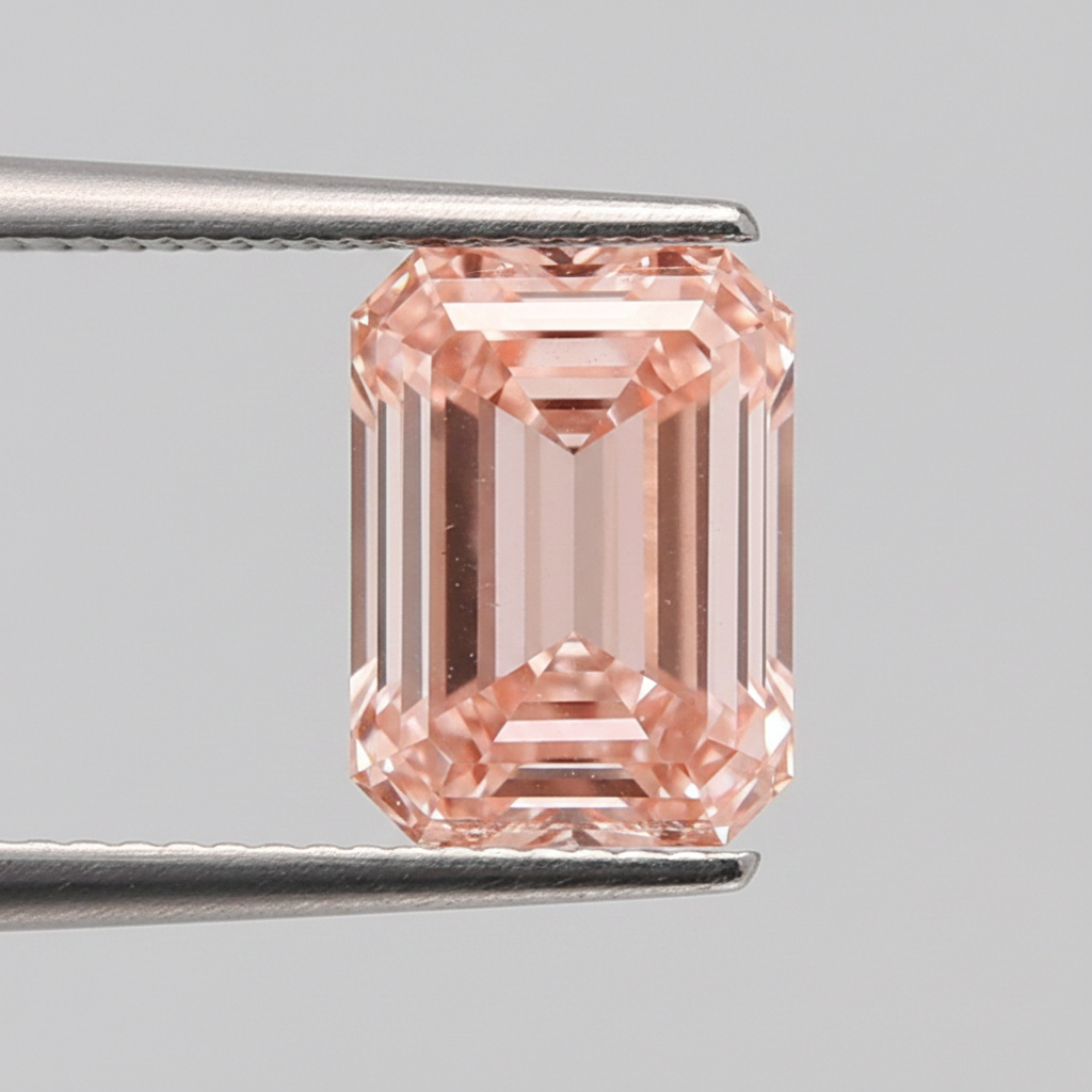 2.04 Carat Emerald Cut Lab Grown Diamond, VS1/Fancy Vivid Pink