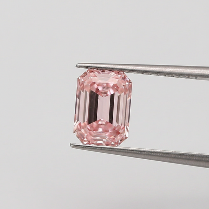 2.06 Carat Emerald Cut Lab Grown Diamond, VS2/Fancy Intense Pink