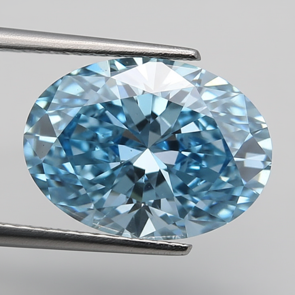 2.06 Carat Oval Cut Lab Grown Diamond, SI1/FANCY VIVID BLUE