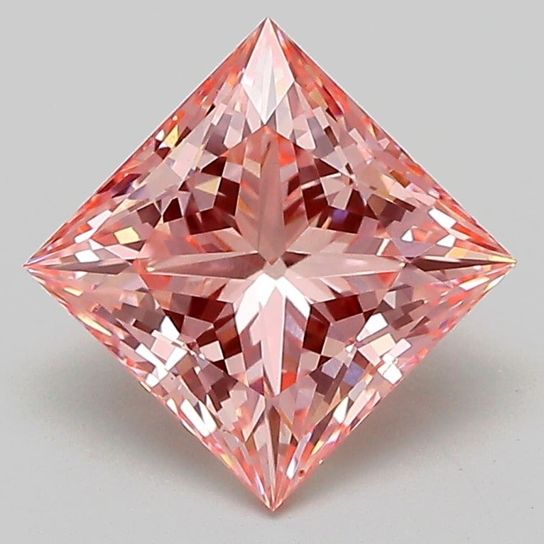 2.08 Carat Princess Cut Lab Grown Diamond VVS2Fancy Vivid Pink