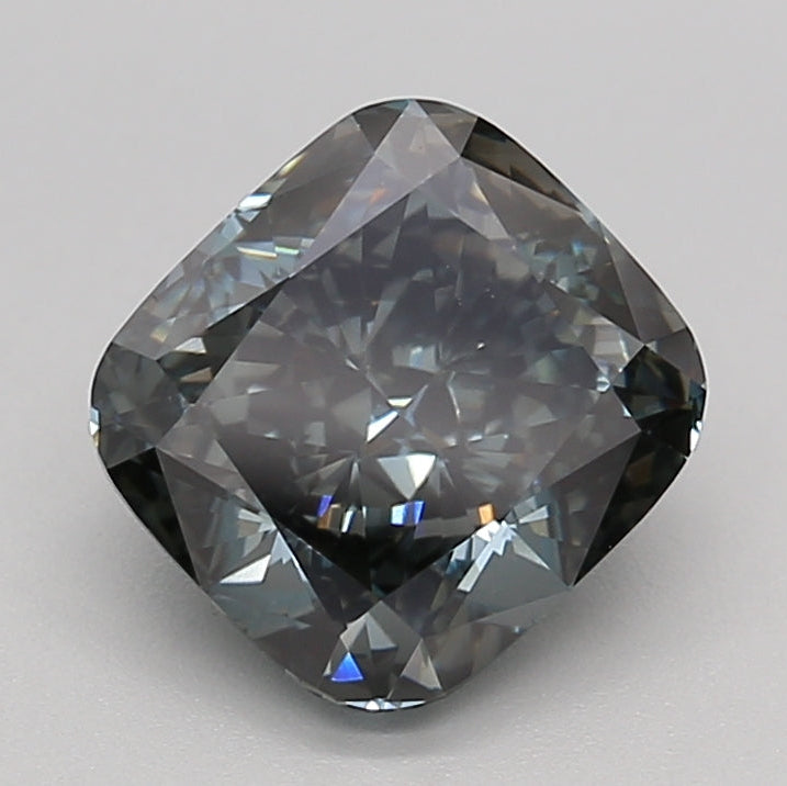 2.10 Carat Cushion Cut Lab Grown Diamond VVS2 FANCY DEEP GREENISH BLUE