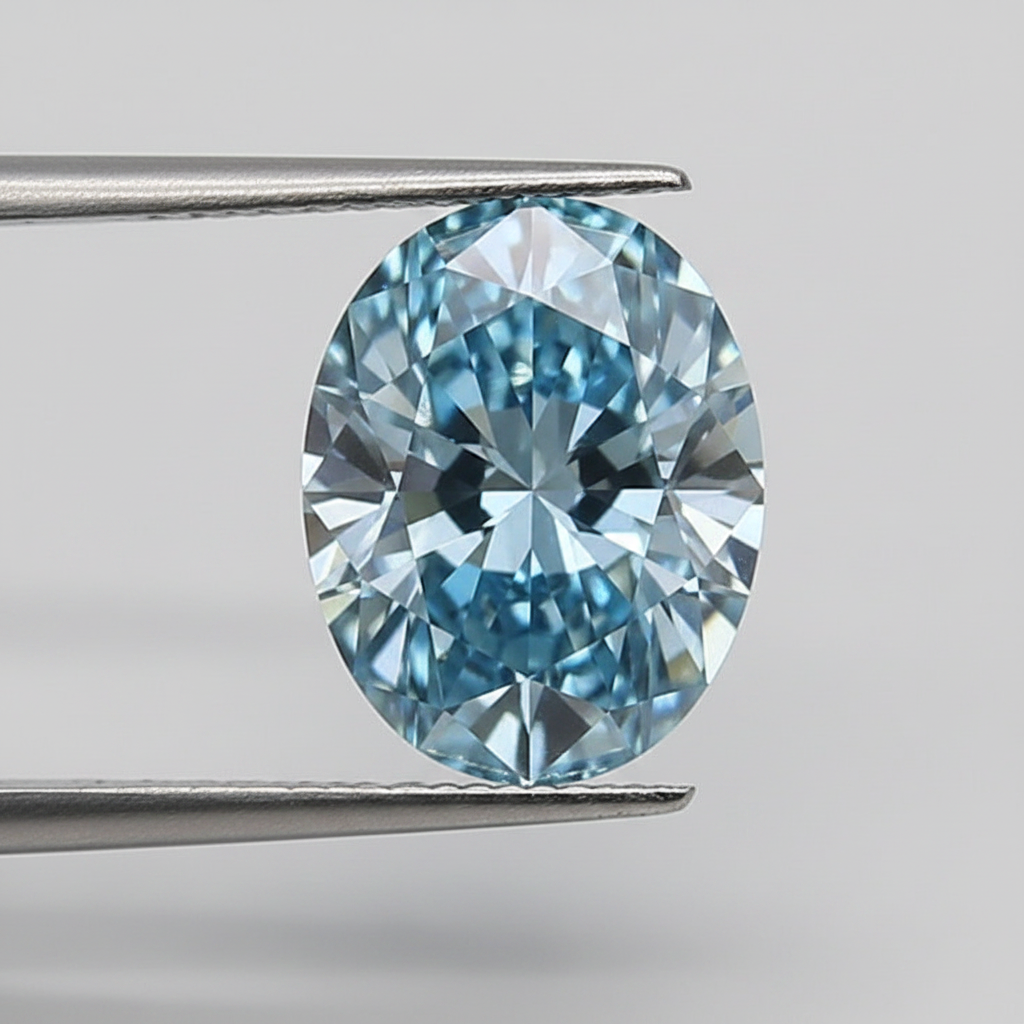 2.21 Carat Oval Cut Lab Grown Diamond, VS1/FANCY VIVID BLUE