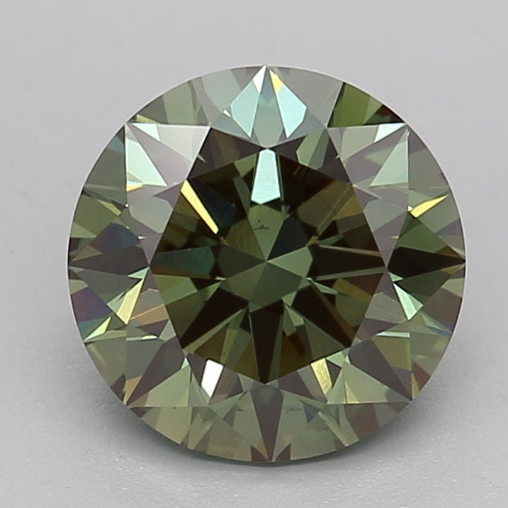 Diamant rond cultivé en laboratoire de 2,35 carats VS1 FANCY VIVID GREEN