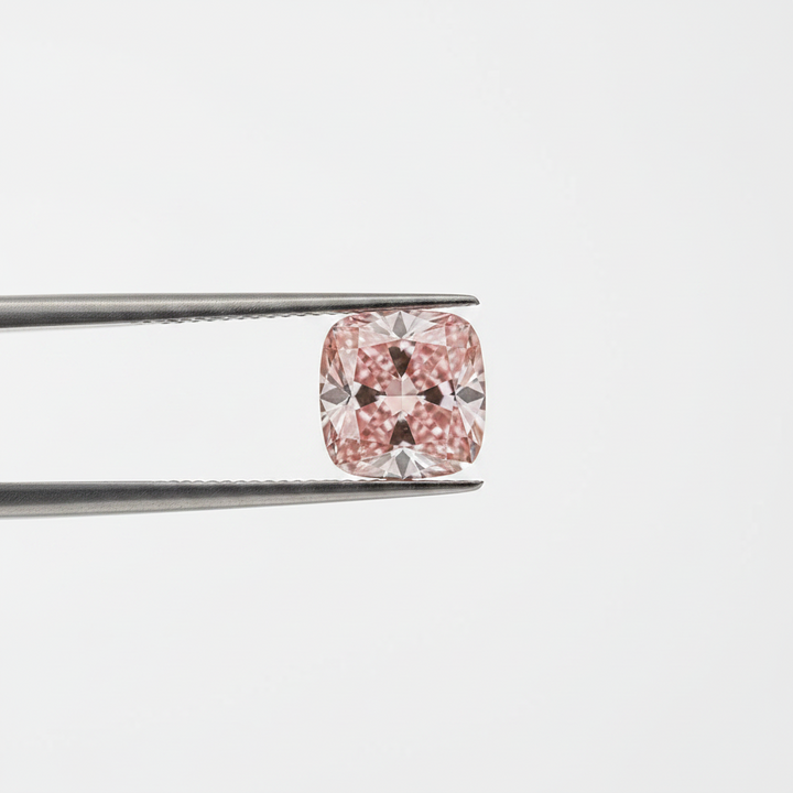 2,50 karaat kussen vierkant Lab Grown Diamond, VS1/Fancy Vivid Pink