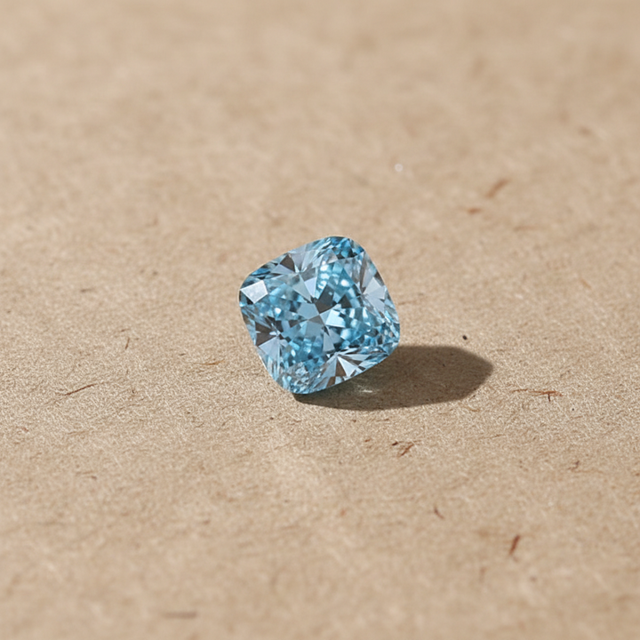 2,51 karaat kussen vierkant Lab Grown Diamond, VVS1/Fancy Vivid Blue