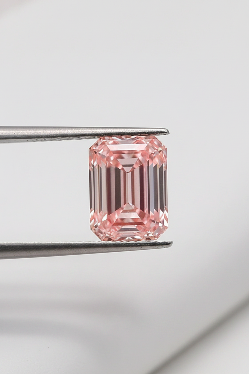 2.54 Carat Emerald Cut Lab Grown Diamond, VS1/Fancy Vivid Pink
