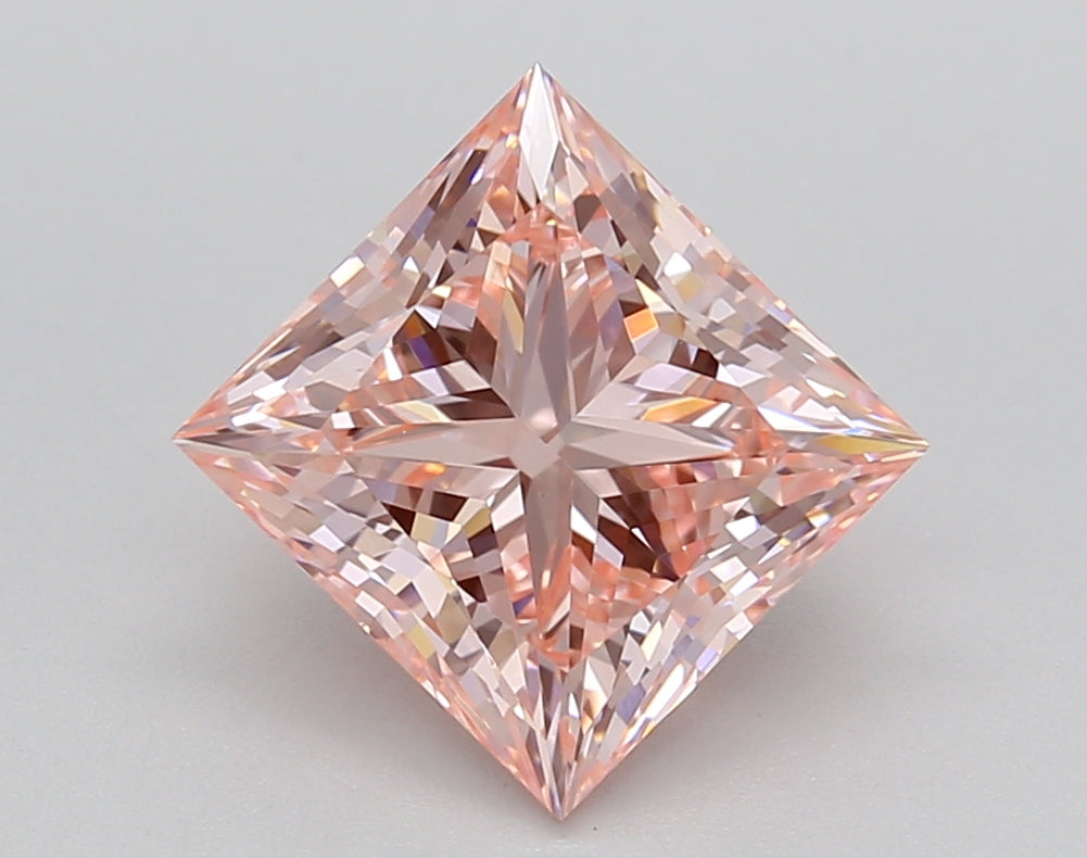 2.90 Carat Princess Cut Lab Grown Diamond VVS2Fancy Intense Pink