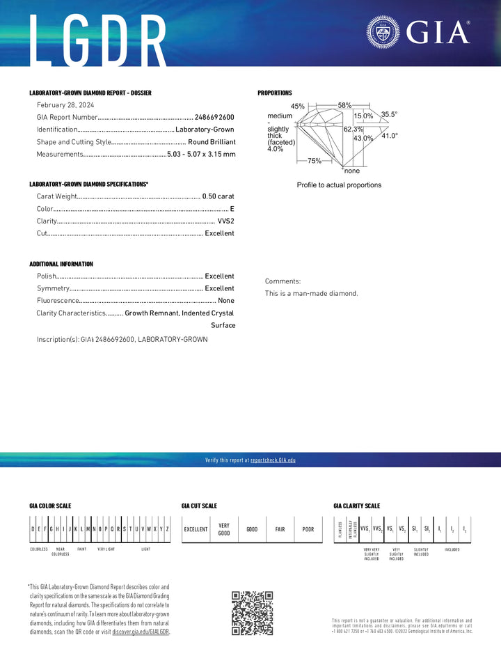 Exquisite GIA gecertificeerd 0,50 ct ronde gesneden lab gekweekte diamant - vvs2 duidelijkheid, e kleur