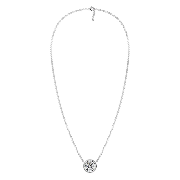 2 Carat Bezel-Set Round Lab-Grown Diamond Solitaire Pendant Necklace in 18K White Gold. IGI-certified E/VS diamond in a sleek bezel setting paired with a sophisticated white gold chain, ideal for classic elegance.