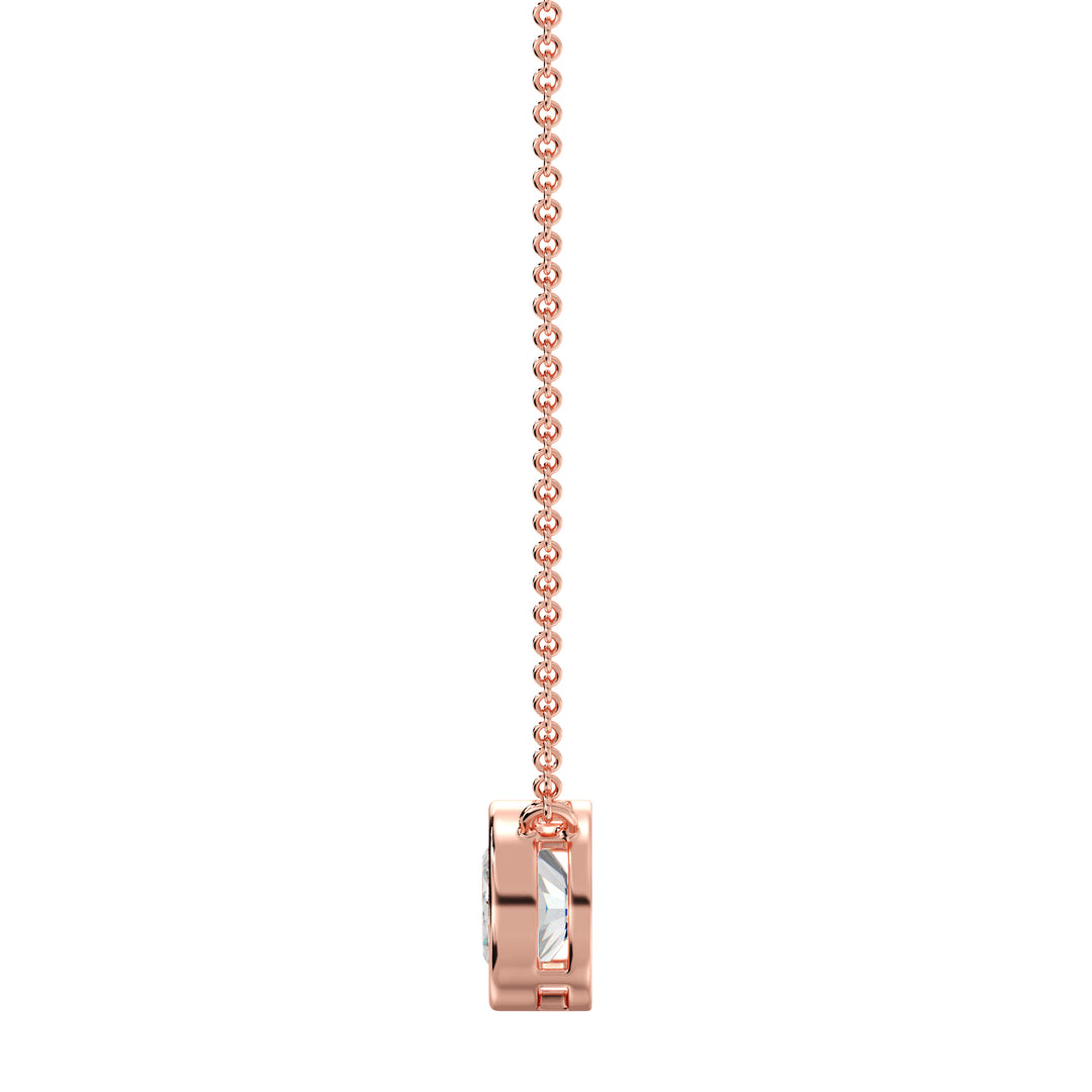 2 Carat Lab-Grown Cushion-Cut Diamond Bezel-Set Solitaire Pendant Necklace in 18K Rose Gold, featuring a dazzling E/VS cushion-cut diamond in a modern bezel setting with a romantic rose gold chain