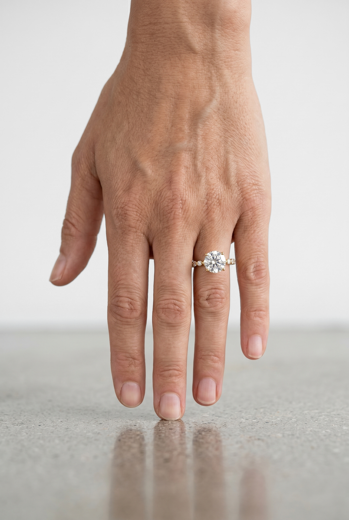 2 Carat Round Cut Lab Grown Diamond Hidden Halo Ring