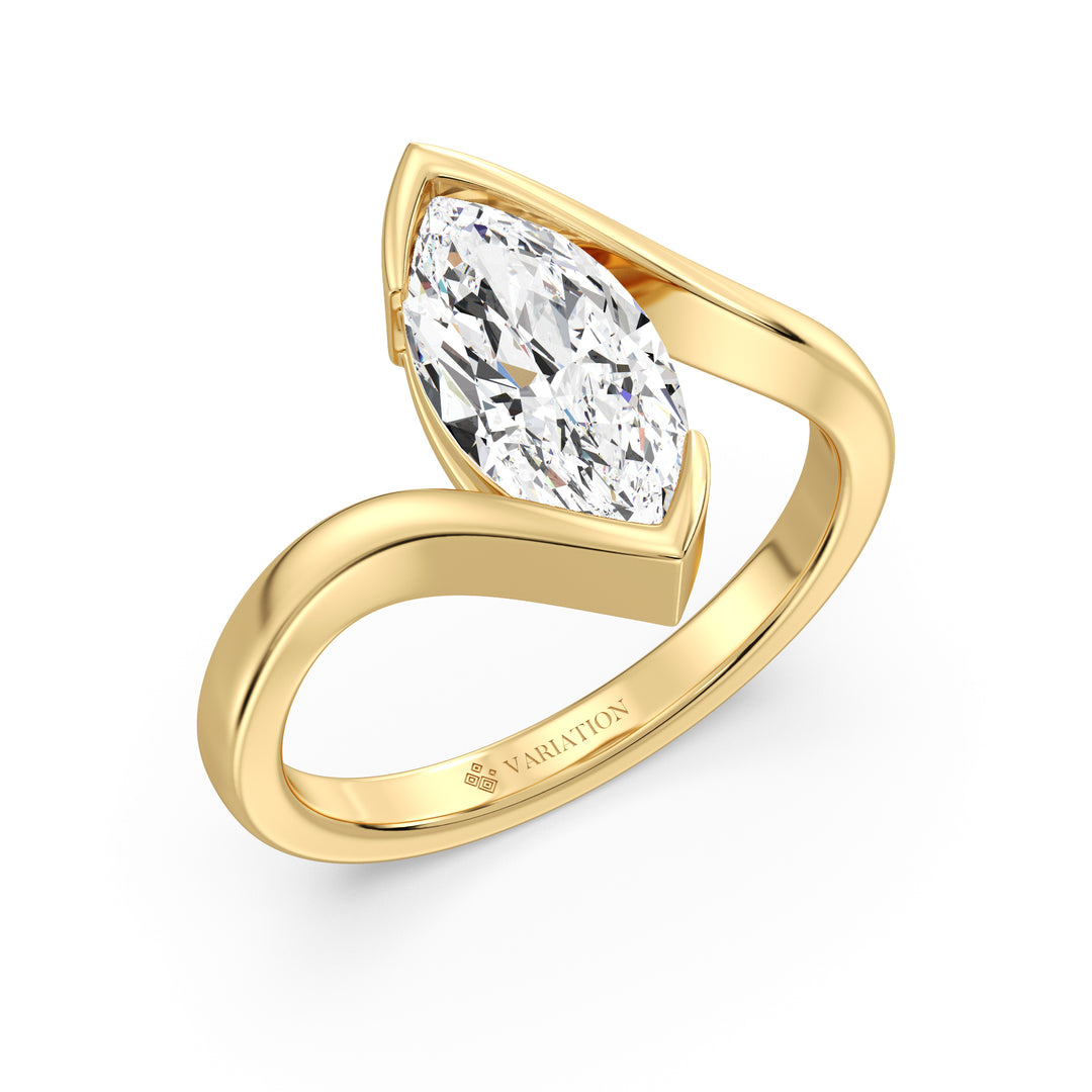 2 Ct Marquise Lab Grown Diamond Bypass Shank Ring in Yellow Gold